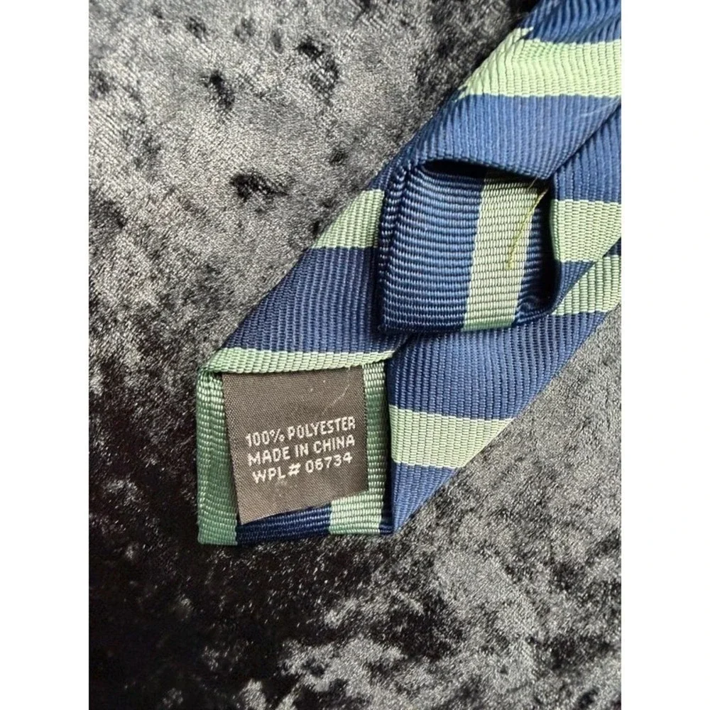 Boys Clip-On Tie Navy Green Repp Stripe 17
